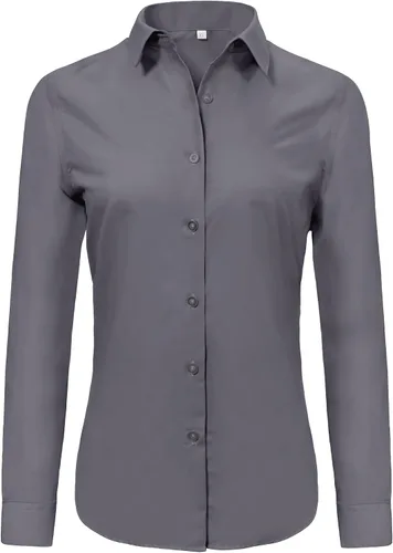 Miniatura 10 de Ruisin - Camisas supersuaves sin arrugas y con botones para mujer, unicolor, manga larga, diseño a rayas, estilo formal, blusa de vestir
