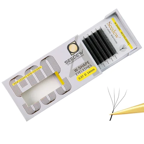 Miniatura 91 de Extensiones de pestañas con doble punta 3D, rizo D de 0.003 in, mezcla de 0.315-0.591 in, 12 filas por bandeja, tallo plano 3DD en forma de W