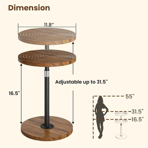 Miniatura 3 de Asgolion Juego de 2 Mesas Auxiliares Redondas, Mesa Pequeña Ajustable en Altura, Soporte de Martini con Pedestal, Mesa de Cóctel con Base Ponderada