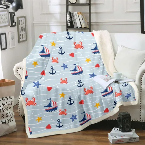 Miniatura 8 de Manta de olas oceánicas para cama, silla, retro, brújula, velero, manta náutica para decoración de dormitorio de niños, manta de vellón marino