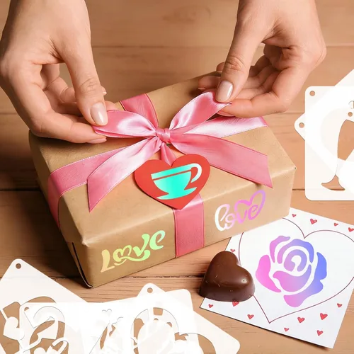 Miniatura 7 de 72 plantillas para el día de San Valentín de 3 x 3 pulgadas para pintar, diseño de corazón rojo, beso, rosa roja, flecha de Cupido, plantillas
