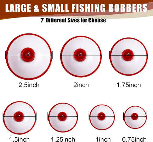 Miniatura 2 de Bobbers de pesca duros ABS Bobbers flotadores de pesca a presión con botón de presión para boya redonda para peces de panfish crappie Walleyes rojo