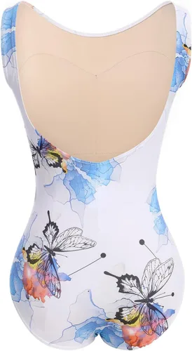 Miniatura 44 de AFAVOM Leotardos de ballet para mujeres adultas con estampado de flores de mariposa sin espalda, leotardos de gimnasia con brasier y prácticas