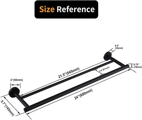 Miniatura 6 de kinzcn SUS 304 - Toallero doble de acero inoxidable de 24 pulgadas, para montaje en pared, toallero para baño, estilo moderno, acabado pulido