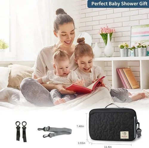 Miniatura 5 de TRENDPLAY Pequeña bolsa de pañales, organizador de cochecito pequeño con bolsillos para toallitas, consola para padres con correas de cochecito