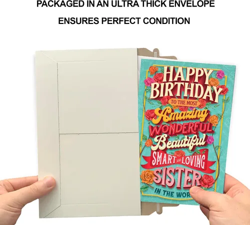 Miniatura 5 de Prime Greetings Tarjeta de cumpleaños para hermana, hecha en Estados Unidos, ecológica, tarjeta gruesa con sobre de primera calidad de 5 x 7.75