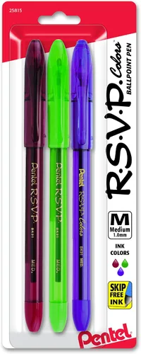 Miniatura 3 de Pentel R.S.V.P. Colors - Bolígrafo de 0.039 in, línea media, tinta violeta, paquete de 5 (BK91CRBP5V), color negro