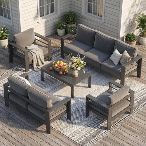 Miniatura 32 de Solaste Juego de muebles de patio de aluminio para todo tipo de clima, moderno juego de muebles de metal para exteriores con asientos profundos