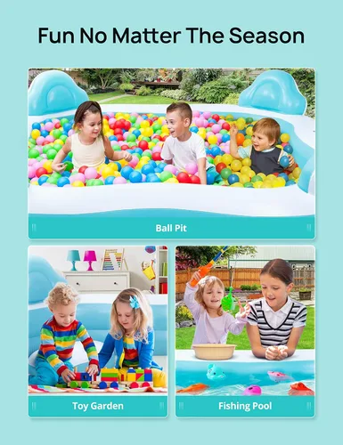 Miniatura 5 de EVAJOY - Piscina inflable para niños, adultos, piscina sobre el suelo de tamaño familiar con 4 asientos, 4 respaldos, portavasos, para patio