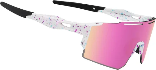 OULAIQI Gafas de sol de ciclismo, polarizadas, para hombres y mujeres, con 1 lente o 3 lentes intercambiables, gafas de béisbol Rosa