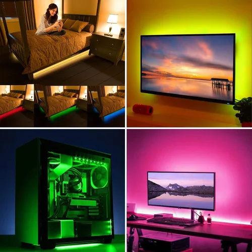 Miniatura 3 de Kit de tiras de luz LED USB, 4 tiras de luz LED RGB precortadas de 1.64 pies/6.56 pies, luces de fondo de TV que cambian de color con control