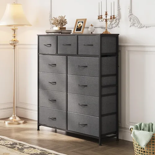Miniatura 2 de WLIVE Cómoda alta para dormitorio, torre de almacenamiento de aparadores de tela, cómoda y cómoda con 11 cajones, armario de almacenamiento, Gris