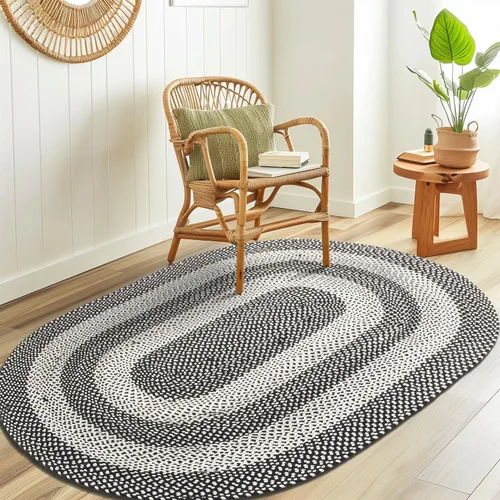 Miniatura 24 de Super Area Rugs - Alfombra trenzada rústica en tonos taupe y gris oscuro, ovalada para puerta/entrada principal, alfombra tejida para exteriores, 2
