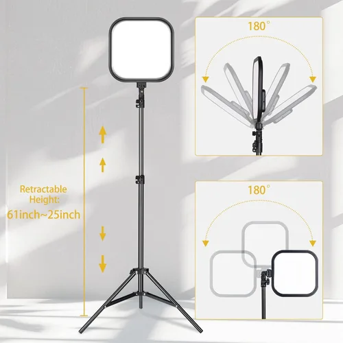 Miniatura 5 de Paquete de 2 luces LED de video, luz de estudio de 15 W, temperatura de color de 2500-8500 K con soporte de trípode y soporte para teléfono