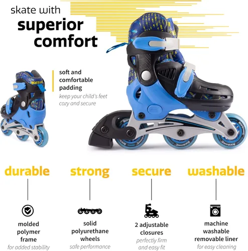 Miniatura 4 de New Bounce Patines para niños pequeños – Talla de zapato EU 28-31, US Kids Junior Size 8-11, 2 en 1 Patines para niñas, convertidos de tres ruedas a