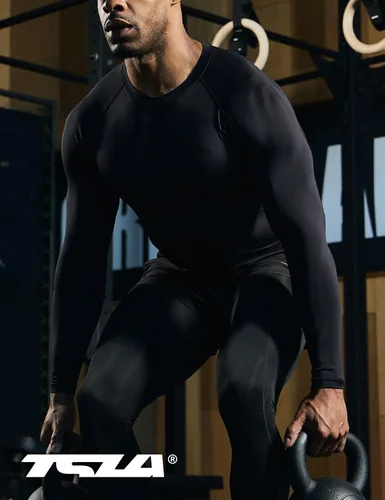 Miniatura 7 de TSLA - Paquete de 1 o 3 camisas de compresión de manga larga FPU 50+ para hombre, camisa de entrenamiento atlético, protector de erupción
