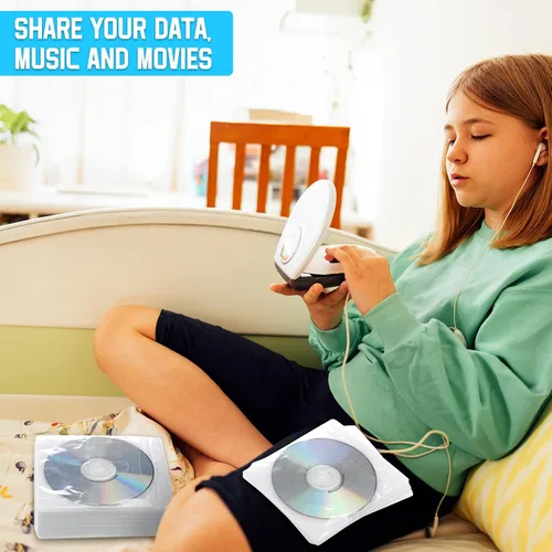 Miniatura 6 de Harloon 200 fundas de CD y DVD, sobres a granel de doble cara de repuesto de plástico para carpetas de almacenamiento en blanco, transparentes