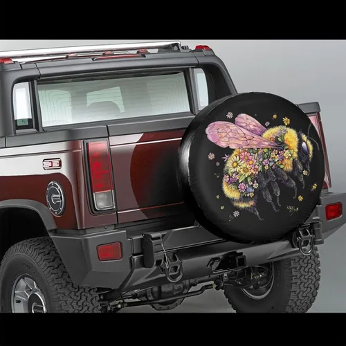 Miniatura 2 de Bee Wings Blooms Spare Tire Cover Wheel Protectors Dust-Proof Wheel Tire Cover Fit Trailer, Rv, Sand Many Vehicle 14inch