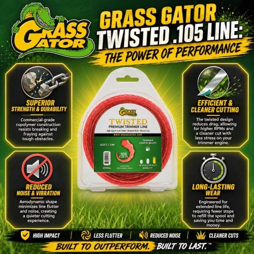 Miniatura 4 de Grass Gator Z5105 - Línea de recortadora torcida - Profesional de alta resistencia de 0.105 pulgadas - Nylon rojo - 102 pies - Donut mediano