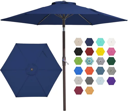Miniatura 31 de JEAREY Sombrilla de patio de 7.5 pies con 6 varillas resistentes, botón de inclinación/manivela, sombrilla de mesa para jardín, terraza, patio Azul
