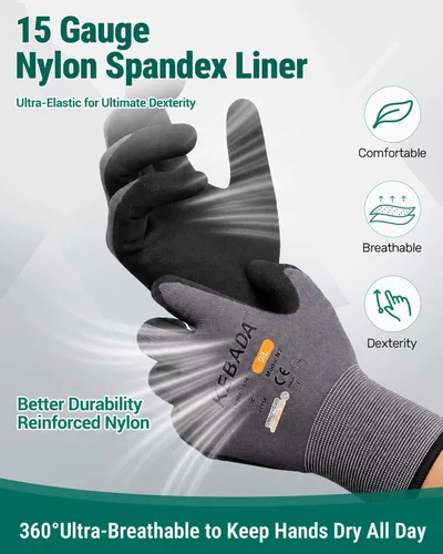 Miniatura 4 de Kebada W2 - Guantes de trabajo unisex, aptos para pantalla táctil, con agarre, elásticos, recubiertos de nitrilo, para jardinería, manejo de Gris