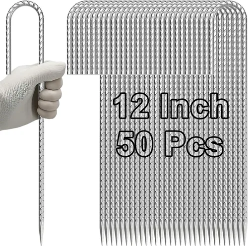 VVOKGO Estacas de refuerzo de 12 pulgadas con gancho en J galvanizadas, resistentes, 50 unidades, anclajes para valla de eslabones de cadena, con
