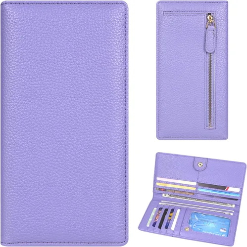 Miniatura 33 de Billetera para mujer, billetera RFID extradelgada, bolso plegable de cuero, con 11 ranuras para tarjetas y ventana de identificación, lindo monedero
