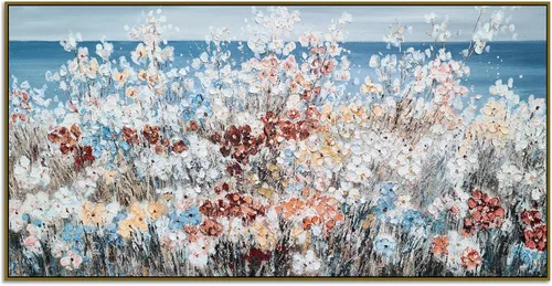 Miniatura 10 de Yihui Arts Pintura al óleo pintada a mano con flores texturizadas sobre lienzo, arte de pared floral blanco abstracto colorido para sala de estar