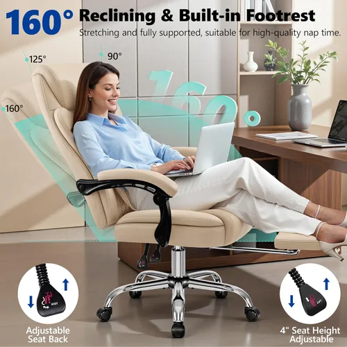 Miniatura 4 de Silla de oficina ejecutiva reclinable de 400 libras con reposapiés, silla de oficina ergonómica grande y alta, sillas de escritorio de oficina