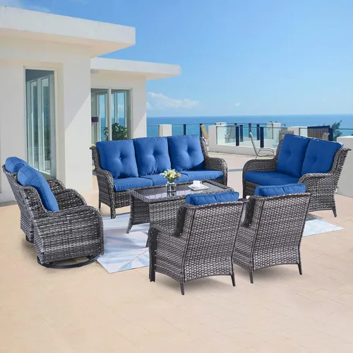 Miniatura 57 de Belord Juego de muebles de exterior, sillas de mimbre para patio, muebles de ratán de 3 piezas con mesa auxiliar, juegos de sillas bistró de patio