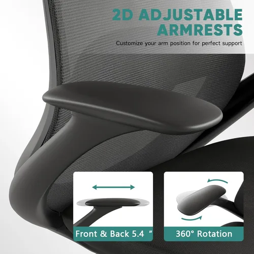 Miniatura 6 de Silla de oficina ergonómica de malla, silla de escritorio ejecutiva de 330 libras con soporte lumbar, reposabrazos 2D, cómodas sillas giratorias