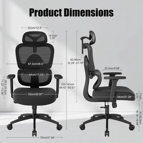 Miniatura 2 de Silla de oficina ergonómica con soporte lumbar ajustable, brazos y reposacabezas 3D, respaldo alto, silla de computadora de escritorio ancha