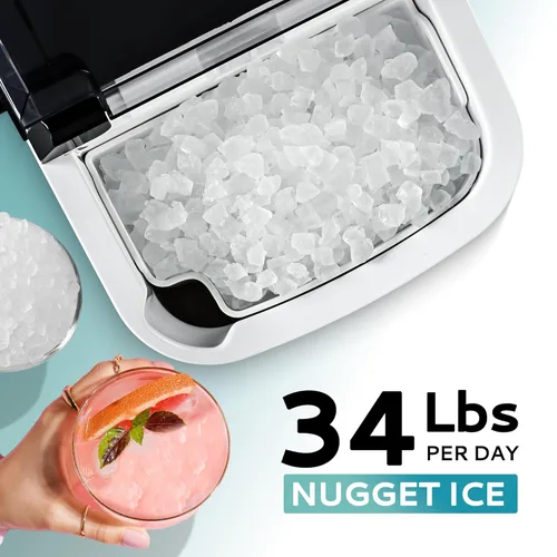 Miniatura 2 de EUHOMY, Fabricador de hielo para encimera con asa, listo en 6 minutos, 34 libras por día, cubierta superior extraíble, autolimpiante, máquina