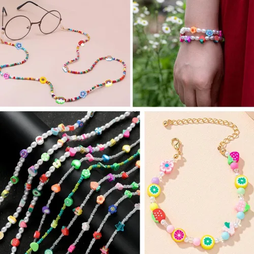 Miniatura 3 de 200 cuentas de arcilla polimérica de flores, cuentas espaciadoras de flores mixtas para hacer pulseras, collares, joyas