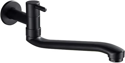 Miniatura 7 de Grifo de agua fría negro montado en la pared lavadora fregona piscina jardín grifos (8.3 in)