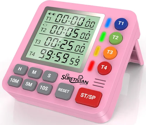 Miniatura 12 de Temporizador digital de cocina para cocinar, temporizador de cuenta regresiva de 4 canales con alarma fuerte y modo silencioso, pantalla grande