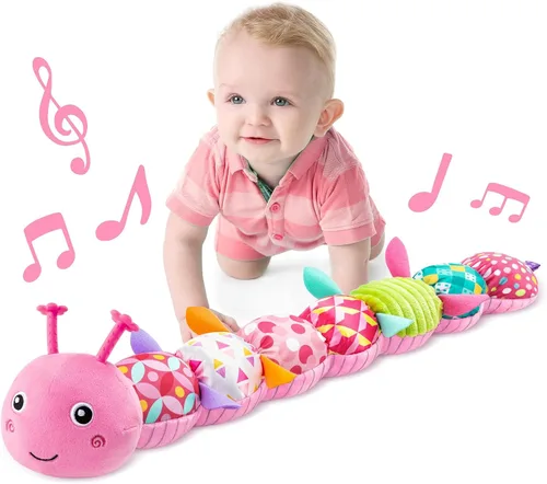 Miniatura 9 de LIGHTDESIRE Juguetes musicales para bebé, oruga, juguetes para bebés, animales de peluche con diseño de regla, espejo, cuerda de tirar y campana