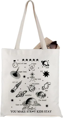 WCGXKO Korean Music Lover Gift Boy Band Inspired Canvas Tote Bag for Fandom