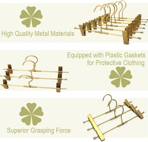 Miniatura 8 de Perchas para pantalones cortos, paquete de 20 perchas para jeans para armario, perchas de aluminio dorado de 11.8 pulgadas con 2 clips ajustables