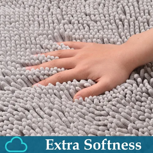 Miniatura 5 de Juego de 2 alfombras de baño antideslizantes para baños, juego de alfombras de felpilla gruesa y suave, alfombras de baño ultra absorbentes
