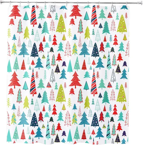 Miniatura 2 de Cortina de ducha con diseño de árbol de Navidad, acuarela, árbol de Navidad, invierno, vacaciones, tela de poliéster, cortina de ducha de baño, 72 x