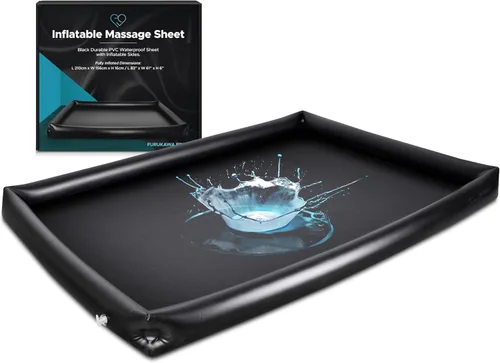 Hoja de masaje inflable Nuru con lados inflables, inflado manual, vinilo negro impermeable, 82.7 in x 61.4 in x 6.3 in, fácil de limpiar, masaje