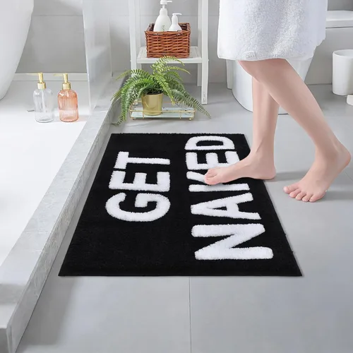 Miniatura 7 de Zeeinx Alfombra de baño con texto en inglés "Get Naked", bonita alfombra de baño de microfibra antideslizante, divertida decoración de baño, lavable