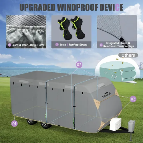 Miniatura 3 de Cubierta de remolque de viaje para caravana de 14 a 16 pies, cubierta impermeable de 7 capas mejoradas, cubierta de cámper para transportador
