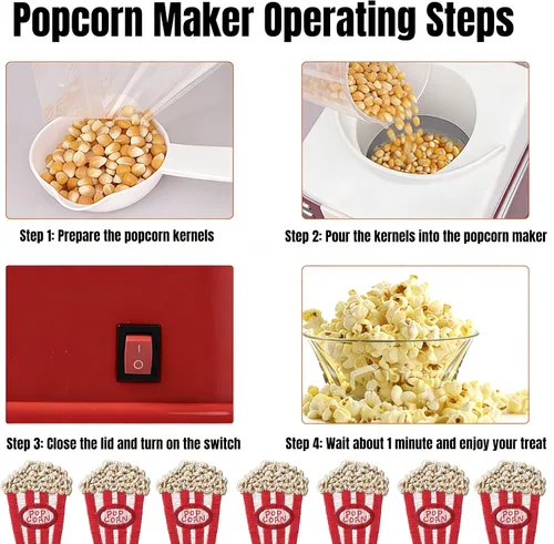 Miniatura 5 de Mini máquina de palomitas de maíz, para el hogar, 3 minutos sin aceite, popping retro compacto para noches de cine familiares, regalo ideal