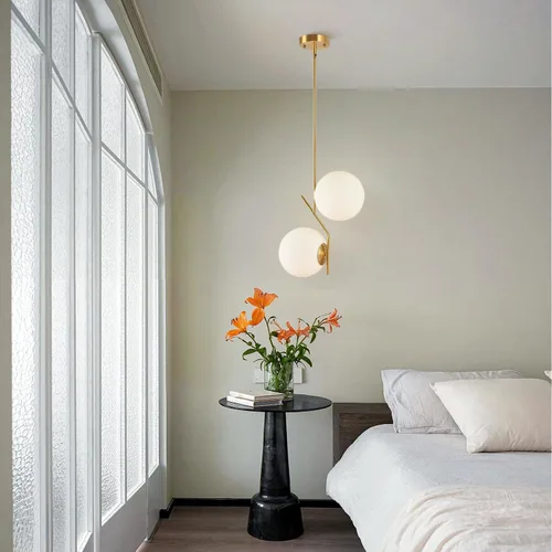 Miniatura 6 de BOKT Lámpara colgante de globo moderna de mediados de siglo con 2 luces minimalista de oro cepillado iluminación colgante de isla de cocina Lámpara