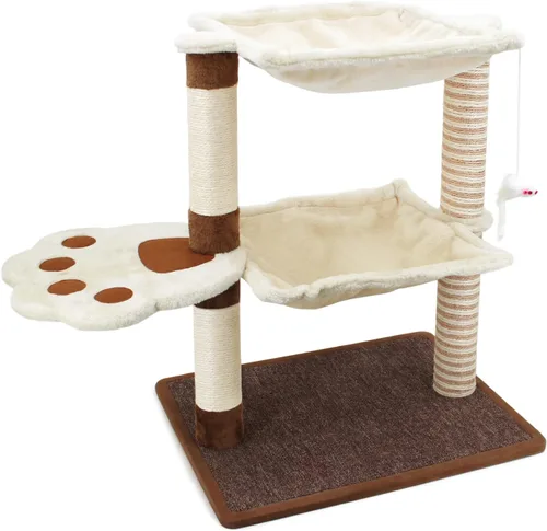 SONGWAY Poste rascador para gatos con hamaca, árbol para gatos de 27.5 pulgadas con poste de sisal natural, hamaca de cama para gatos adultos