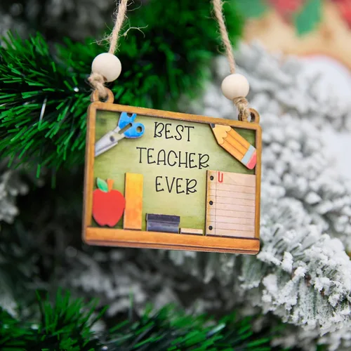 Miniatura 2 de Mejor Adorno de Tiza para Profesor 4 Pulgadas – Adorno Colgante de Madera en Capas, Suministros Escolares, Decoración, Regalo para Educador