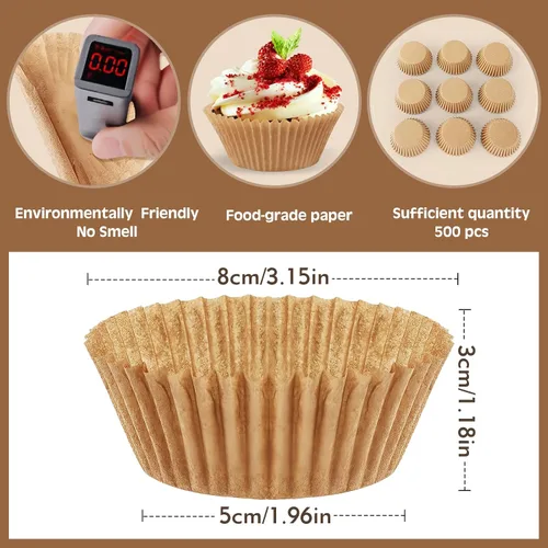 Miniatura 2 de Bake Choice - 500 forros naturales estándar para cupcakes para hornear, envoltorios de cupcakes de grado alimenticio, antiadherentes, a prueba
