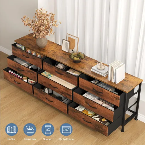 Miniatura 3 de DUMOS Soportes de TV para muebles de sala de estar con 9 cajones de tela, centro de entretenimiento largo de hasta 75 pulgadas, mesa consola
